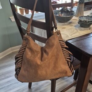 Brown Vegan Leather Shoulder Bag